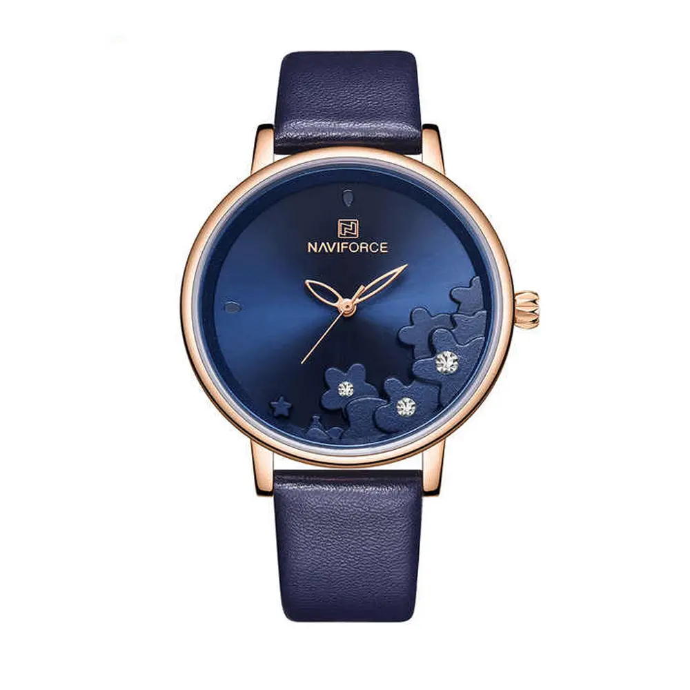 NAVIFORCE NF5012 PU Leather Analog Watch For Women – Dial Color: Blue, Strap Color: Blue – View 1