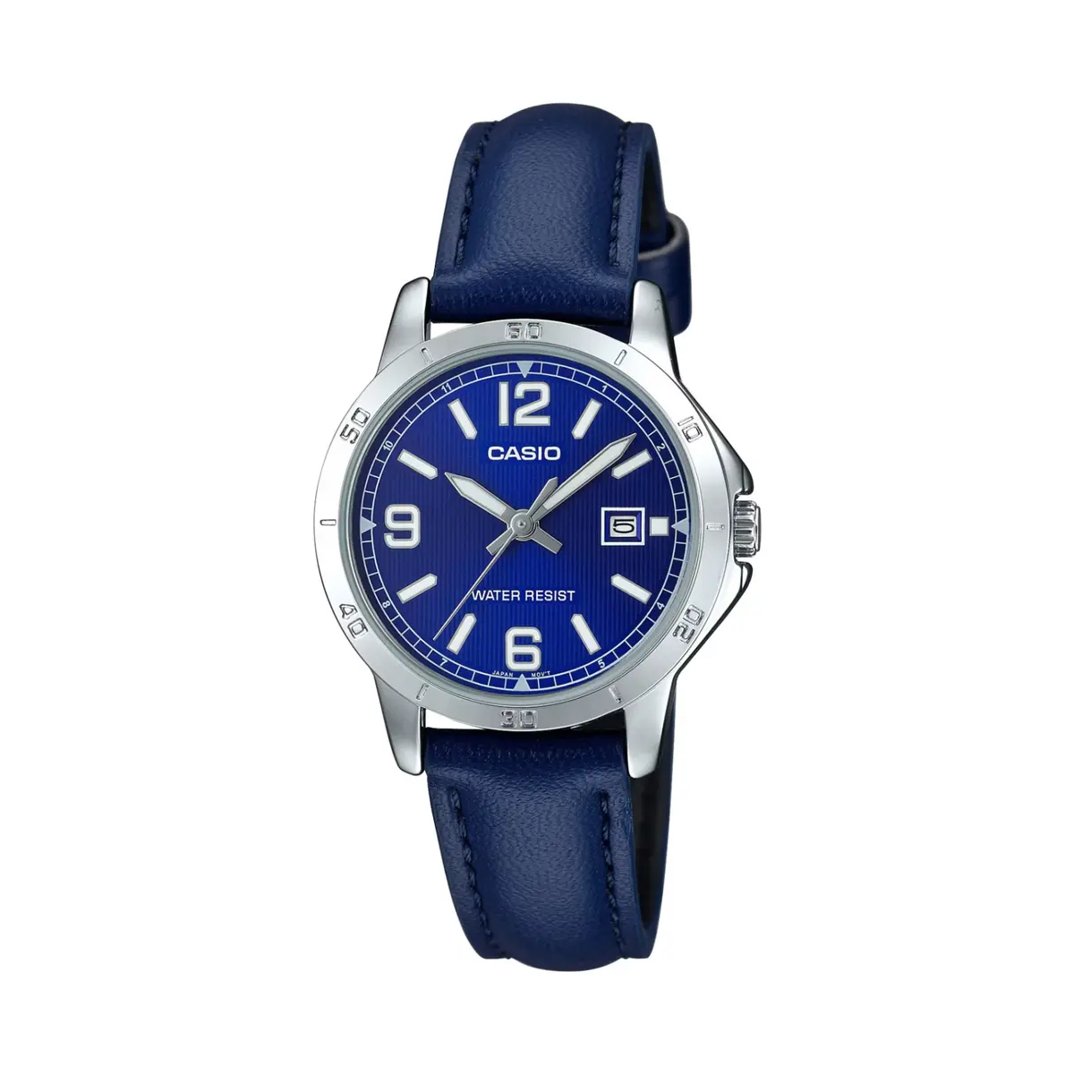 CASIO LTP-V004L-1BUDF Classic Leather Strap Stainless Steel Women's Analog Quartz Watch – Dial Color: Blue, Strap Color: Blue – View 1