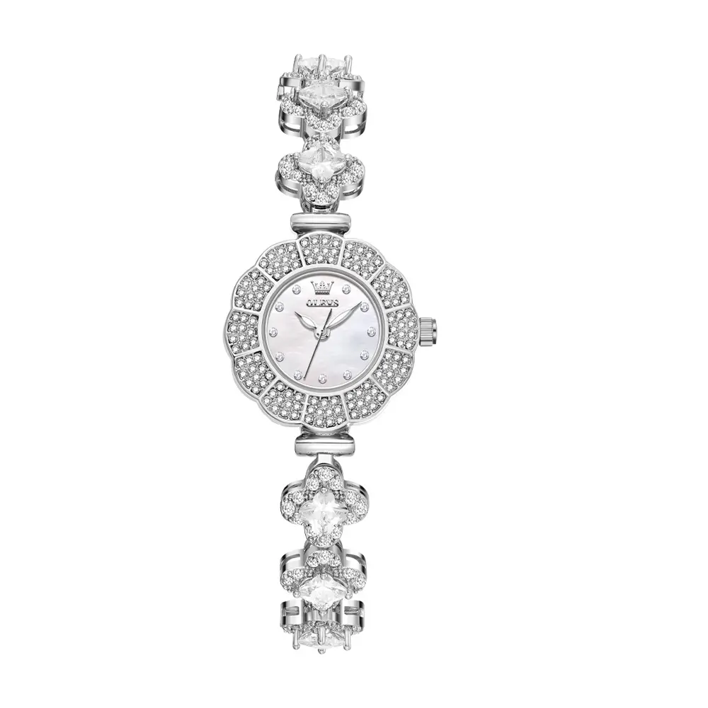 OLEVS 9813 Fashion High-grade Ins Design Niche Mermaid Diamond Encrusted Women's Watch – Dial Color: White, Strap Color: Silver – View 1