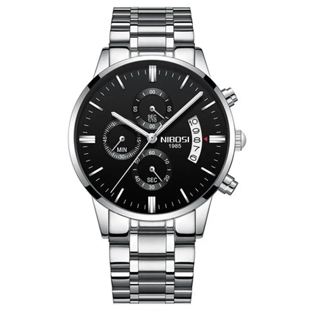 Nibosi 2309 Stainless Steel Multifunctional Classical Men's Watch – Dial Color: Beige, Strap Color: Silver – View 1