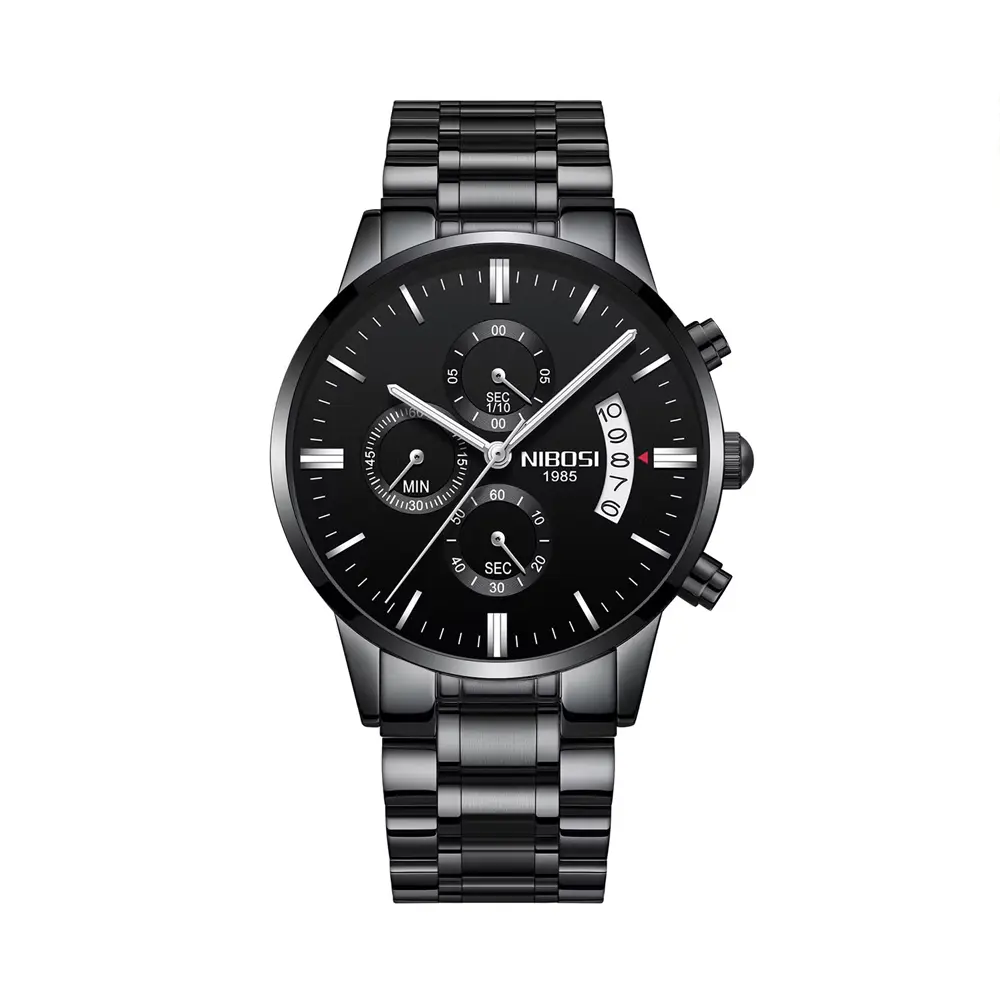 Nibosi 2309 Stainless Steel Multifunctional Classical Men's Watch – Dial Color: Black, Strap Color: Black – View 1