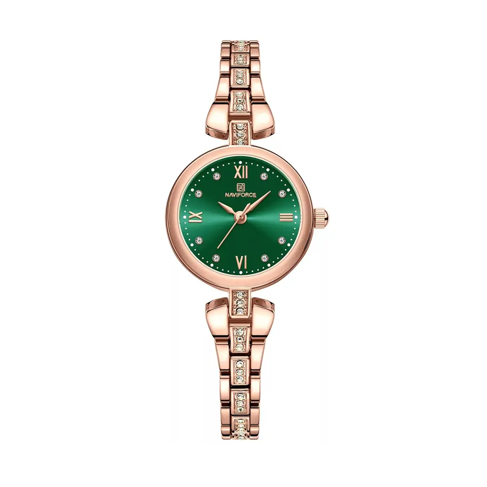 NAVIFORCE NF5034 Simple Luxury Zinc Alloy Bracelet Women Casual Watch – Dial Color: Green, Strap Color:  Brown  – View 1