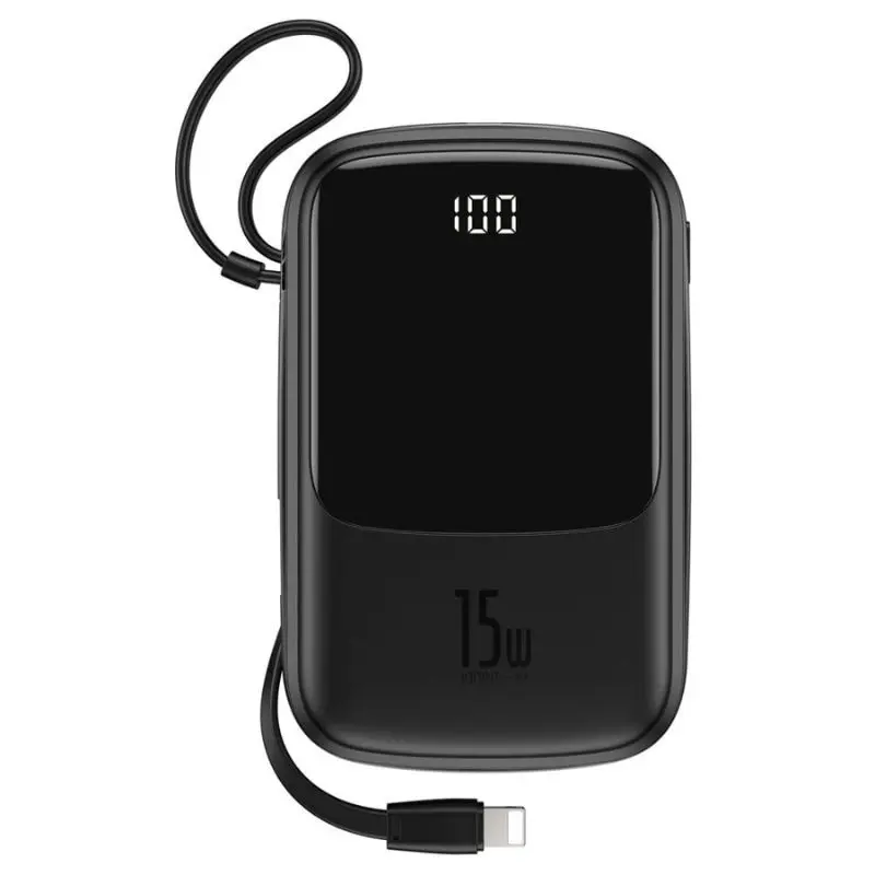 Baseus PPQD-B01 Q Pow 2-in-1 charging cable Digital Display Power Bank – Color: Black – View 1