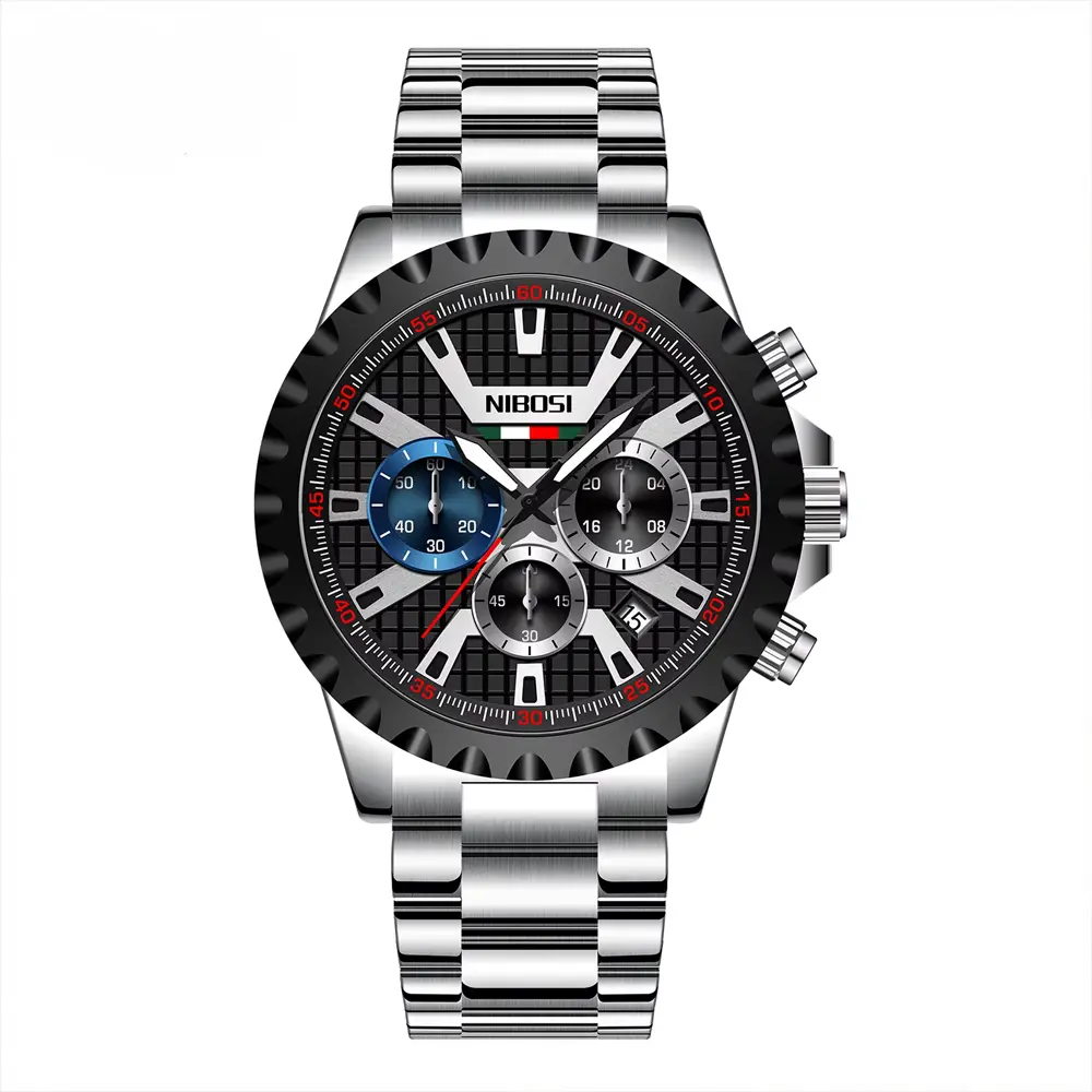Nibosi 2505 High Quality Stainless Steel Fashionable Men's Watch – Dial Color: White Gold, Strap Color: Silver – View 1