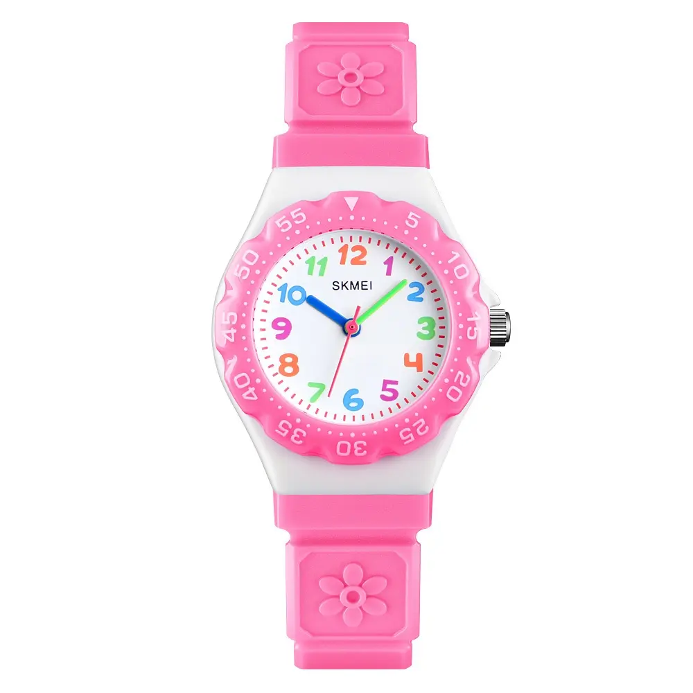 SKMEI 1483 Analog Style Silicone Strap Kid's Watch – Dial Color: White, Strap Color: Pink – View 1