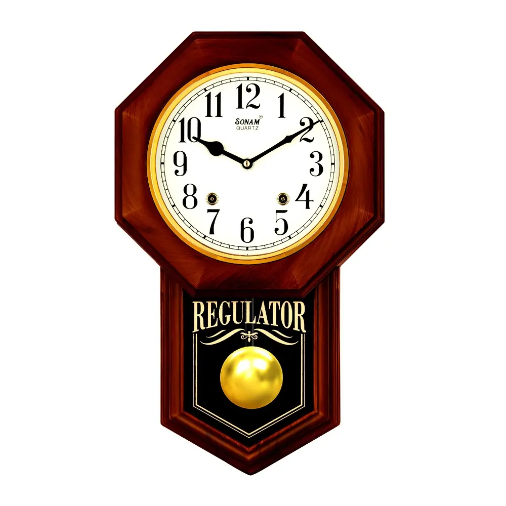 Sonam 5157 SST Pendulum Musical Analog Wall Clock – Color: Colonial Maple – View 1