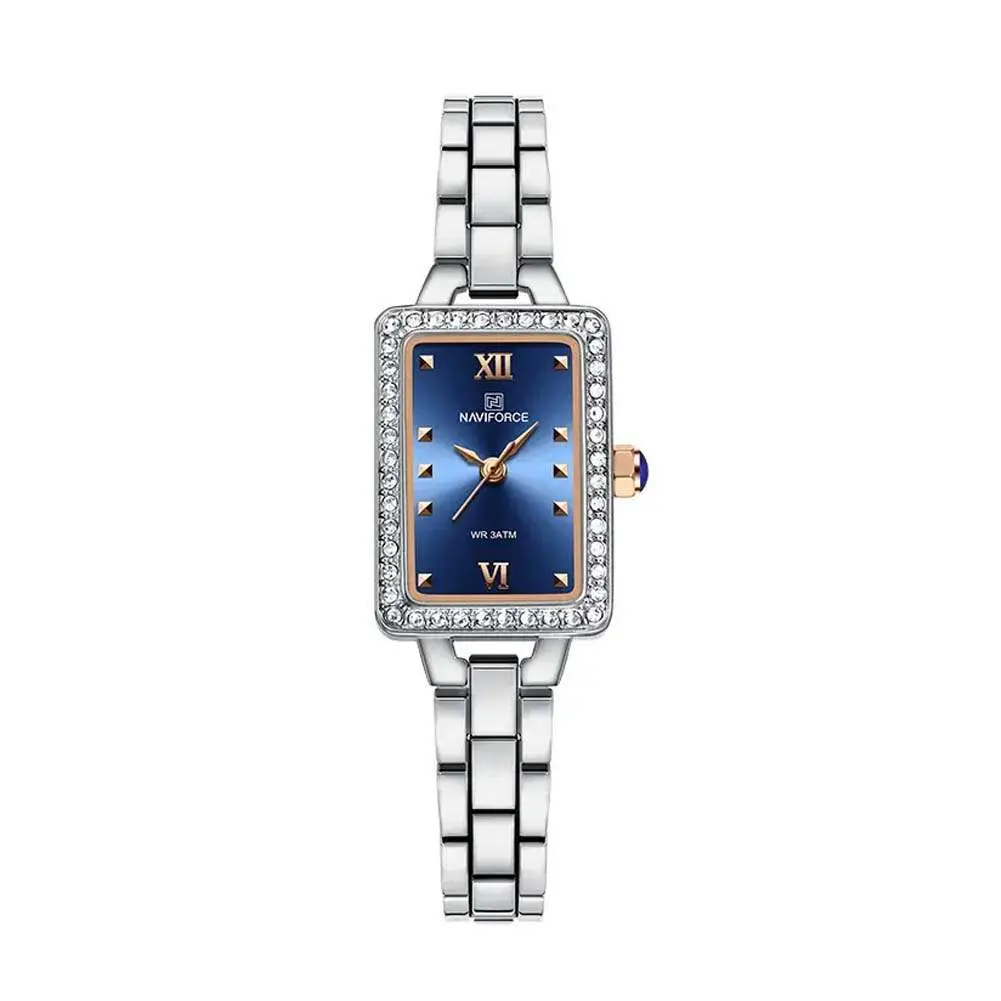 Naviforce NF5043 Luxury Stainless Steel Strap Chronograph Retro Versatile Fashion Women's Watch – Dial Color: Rose Gold, Strap Color: Blue – View 1
