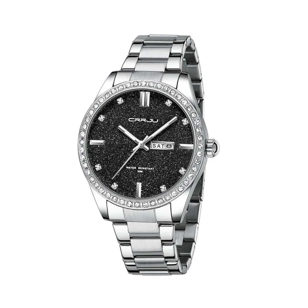 CRRJU 5008 Stainless Steel Quartz Function Classic Fashion Men's Watch – Dial Color: Black, Strap Color: Silver – View 1