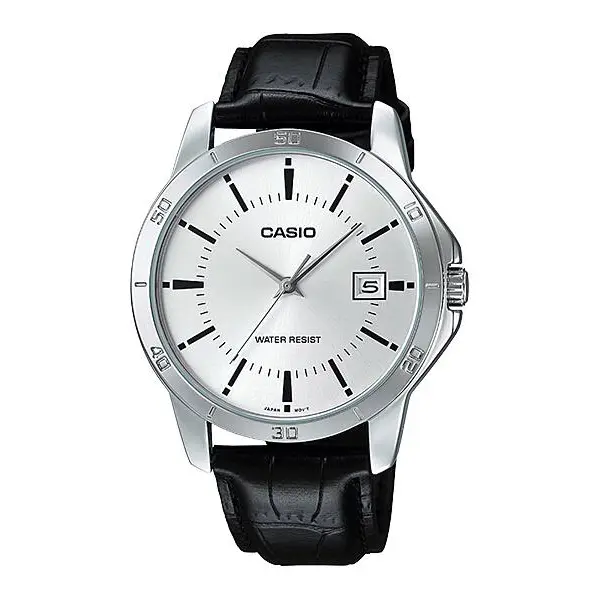 CASIO MTP-V004L-1AUDF Classic Leather Strap Stainless Steel Men's Analog Quartz Watch – Dial Color: White, Strap Color: Black – View 1