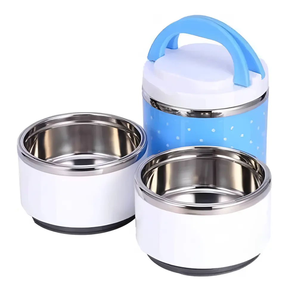 Multicolor 3 Container Plastic Snack Tiffin Lunch Box  – Color: Blue – View 1