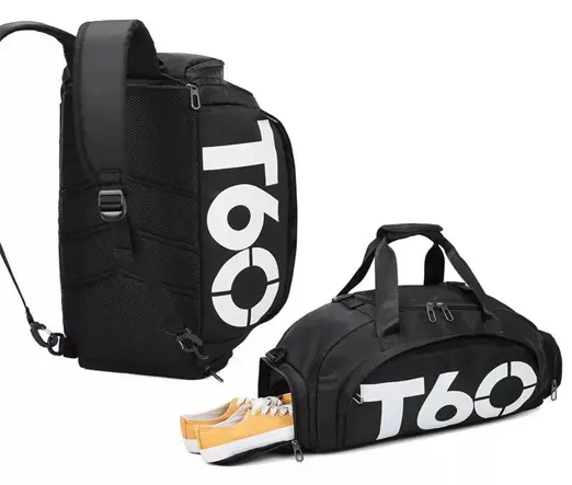 T60 Printing Multi-Function Backpack Travel Gym Bag – Color: Black – View 1