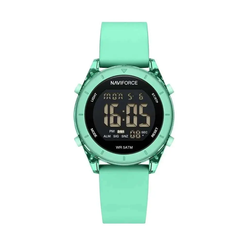 Naviforce NF7108 Silicone Strap Multi-Functional Sport Fashion Digital Women Watch – Dial Color: Black, Strap Color: Pest – View 1