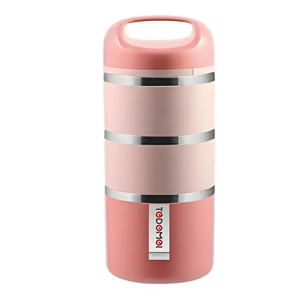 Tedemei Stainless Steel 3-Layer Food Container Lunch Box – Color: Pink – View 1