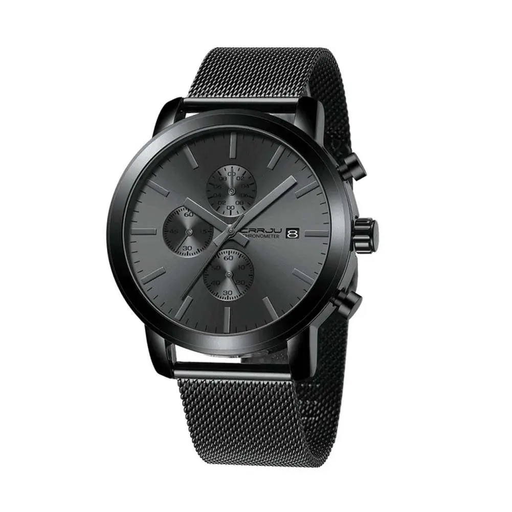 CRRJU 2287 Comfortable Stainless Steel Multifunctional Analog Quartz Mens Watch – Dial Color: Grey, Strap Color: Black – View 1