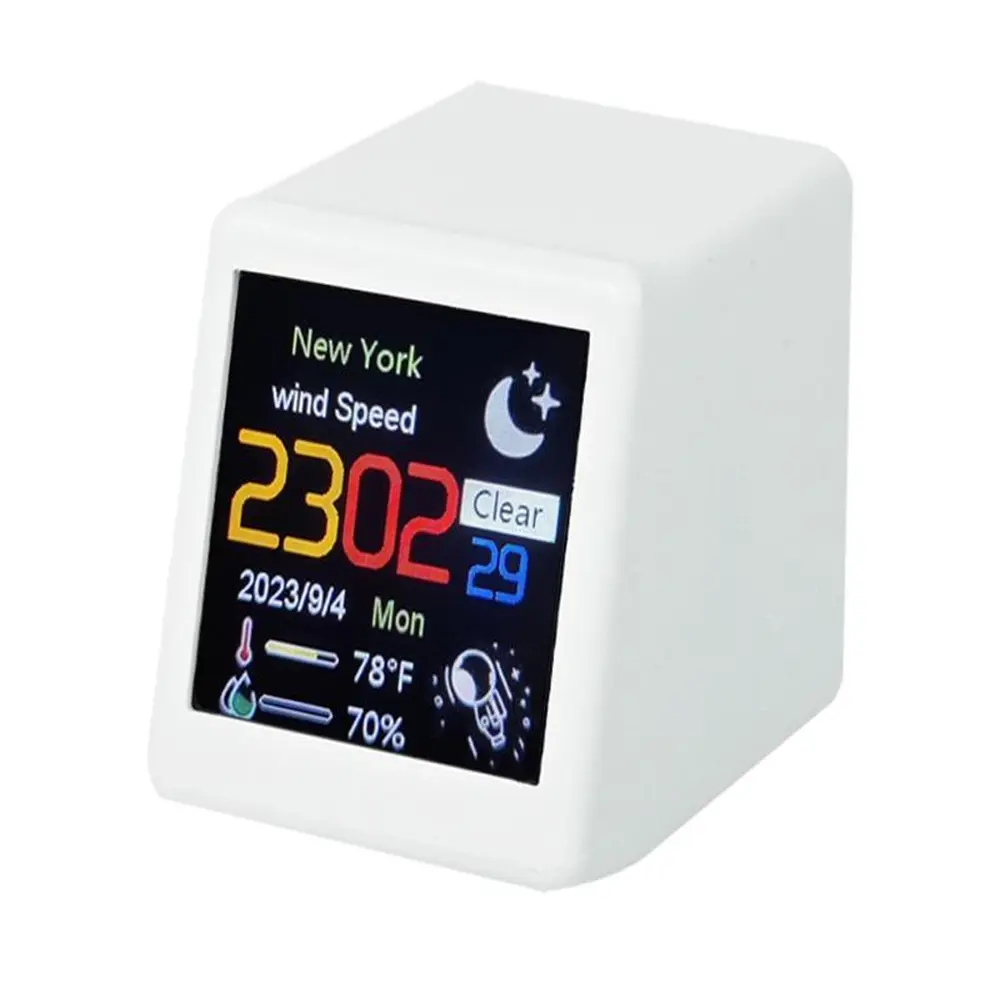 LCD Digital Smart Weather Desktop Thermometer Small Table Clock – Color: White – View 1