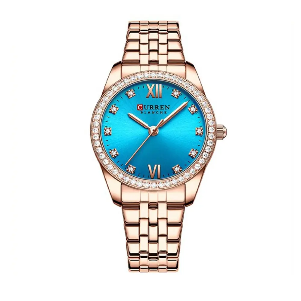 CURREN 9086 Quartz Movement Stainless Steel Women Watch – Dial Color: Green, Strap Color:  Brown  – View 1