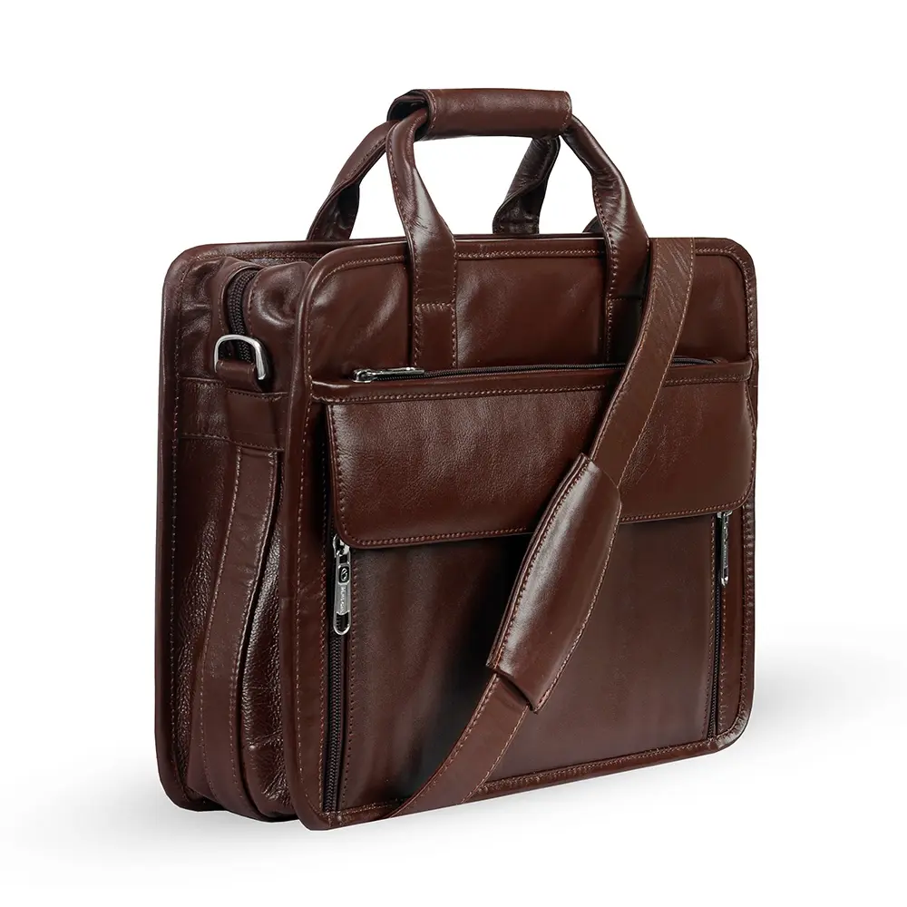 Mens 16 Inch Crossbody Shoulder Office Bag Retro College Satchel – Color: Brown – View 1