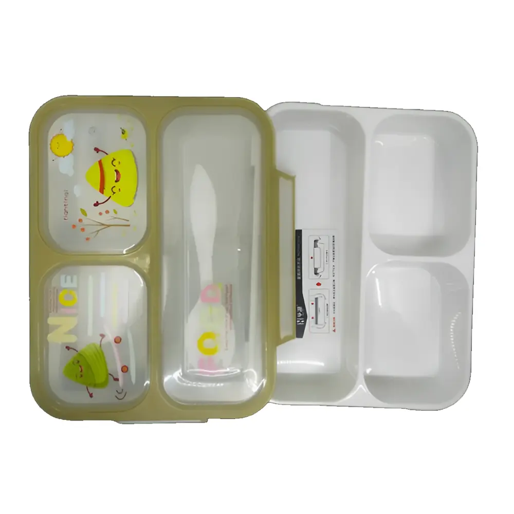 3-Compartment Leak-Proof Plastic Lunch Box – Color: Green – View 1