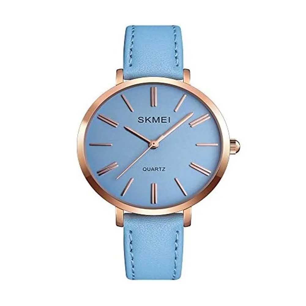 SKMEI 1397 Minimalist Minor Girl Collection Leather Strap Watch – Dial Color: Blue, Strap Color: Blue – View 1