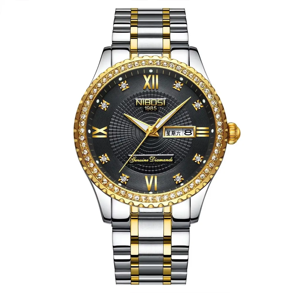 Nibosi 2315 High Quality Stainless Steel Waterproof Women's Watch – Dial Color: Black, Strap Color: Silver – View 1