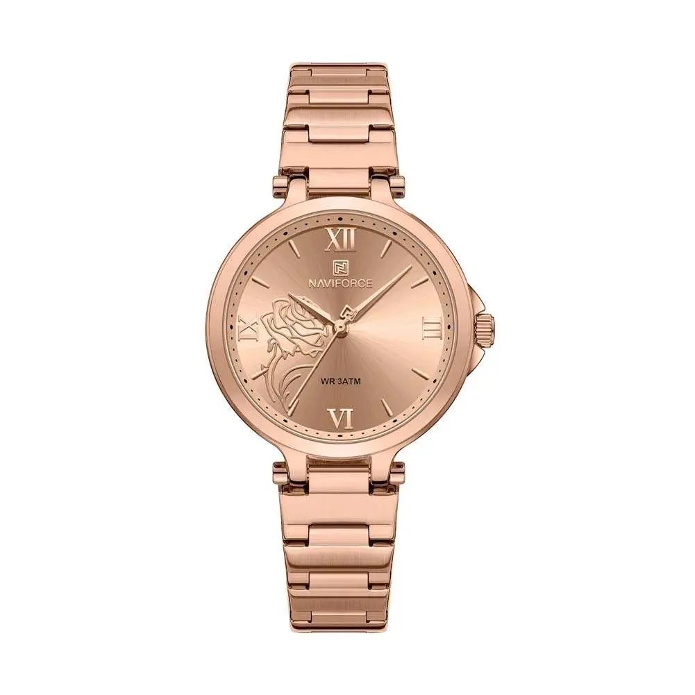 Naviforce NF5060 Luxury Stainless Steel Strap Elegant Fashion Women's Watch – Dial Color: Rose Gold, Strap Color: Rose Gold – View 1