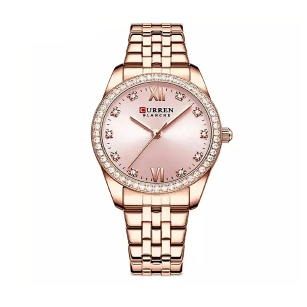 CURREN 9086 Quartz Movement Stainless Steel Women Watch – Dial Color: Pink, Strap Color:  Brown  – View 1