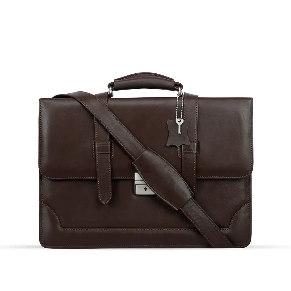 Mens Messenger Bag 15.6 Inch Waterproof Leather Office Work Bag – Color: Brown – View 1