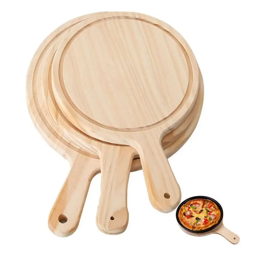 05pic Simple Style Wooden Round Shaped Pizza Tray – View 1