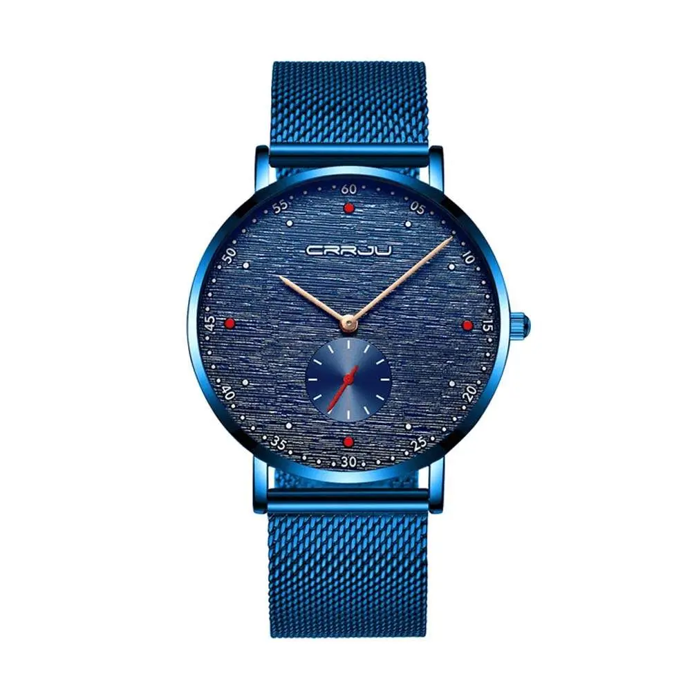 CRRJU 2163 Minimalist Stainless Steel Multifunctional Analog Quartz Men's Watch – Dial Color: Blue, Strap Color: Blue – View 1