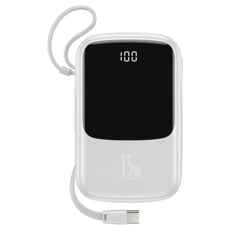 Baseus PPQD-B01 Q Pow 2-in-1 charging cable Digital Display Power Bank – Color: White – View 1