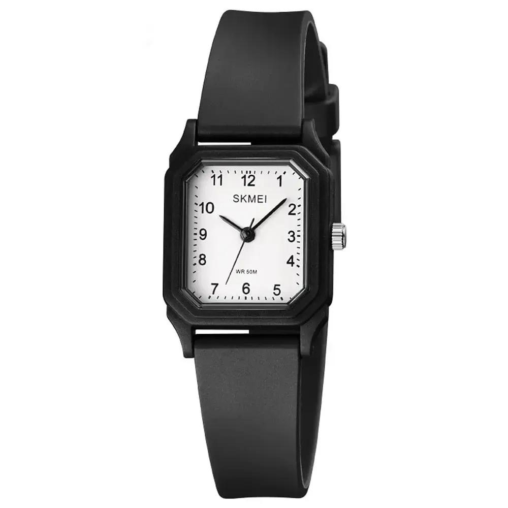 SKMEI 1651 Slim Analog Silicone Strap Casual Men's Watch – Dial Color: White, Strap Color: Black – View 1