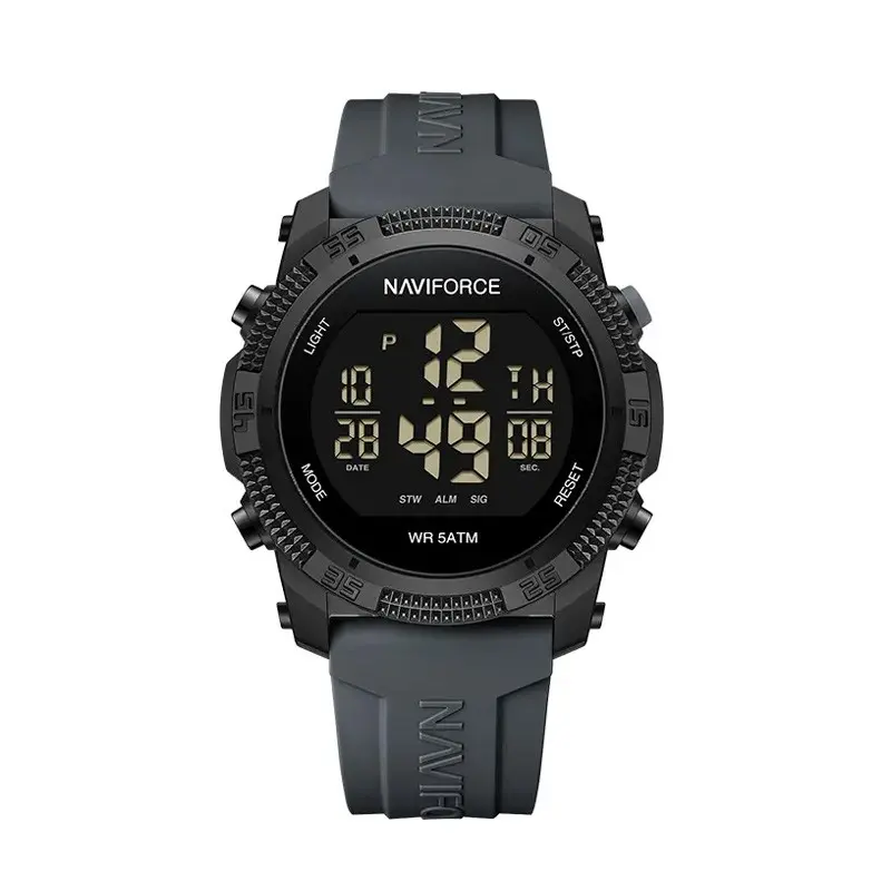 NAVIFORCE NF7104 Luminous Silicone Digital Acrylic Men's Watch  – Dial Color: Black, Strap Color: Grey – View 1