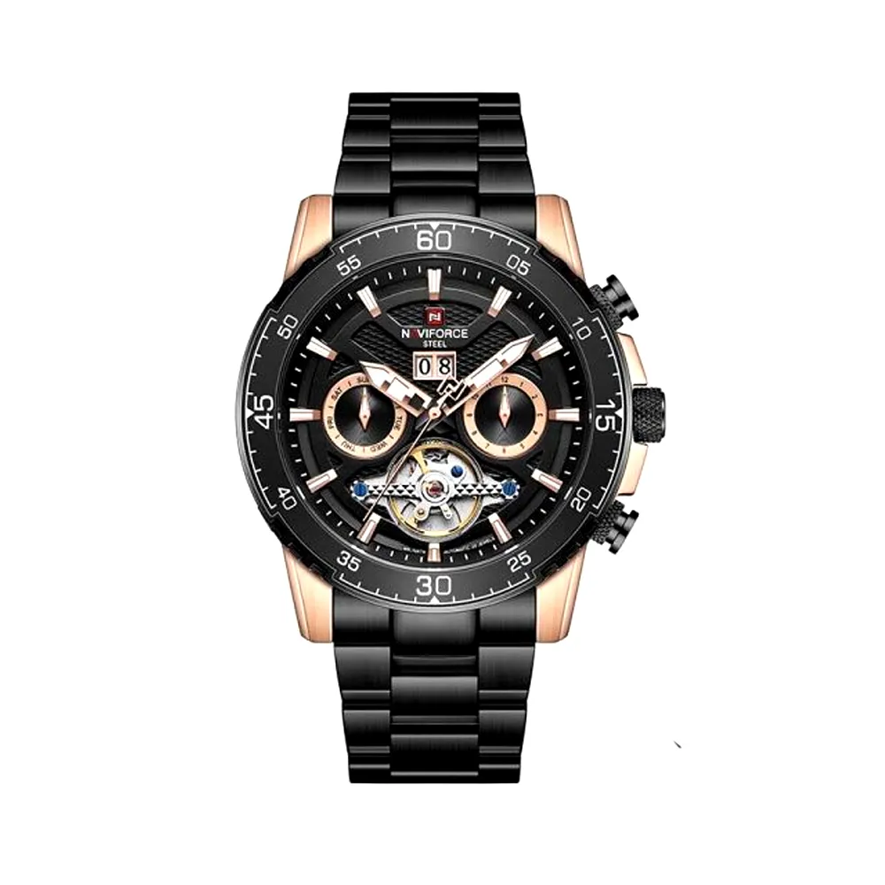 NAVIFORCE NF1001 Luxury Casual Mechanical Watch – Dial Color: Black, Strap Color: Black – View 1