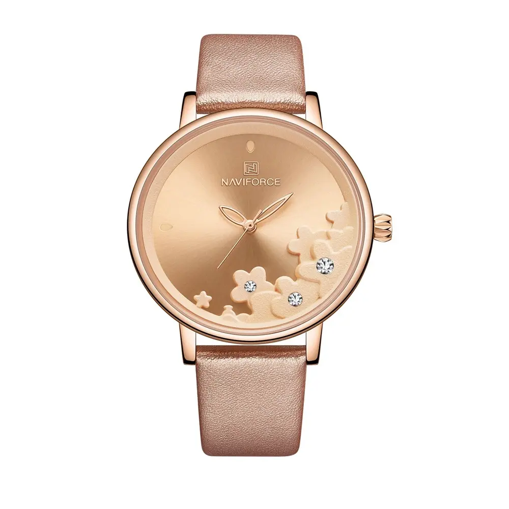 NAVIFORCE NF5012 PU Leather Analog Watch For Women – Dial Color: Brown, Strap Color:  Brown  – View 1