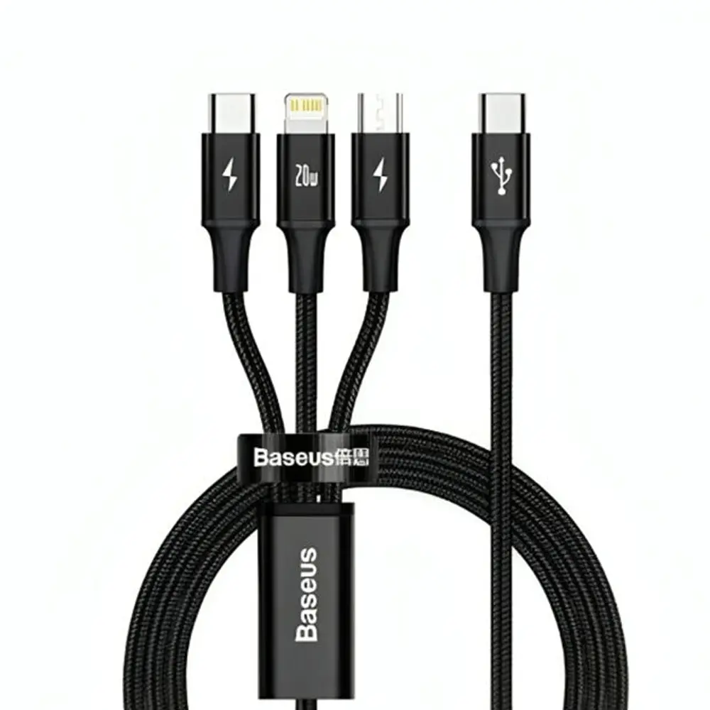 Baseus Rapid Series 3-in-1 20W Fast Charging 1.5m Nylon Braided Cable – View 1
