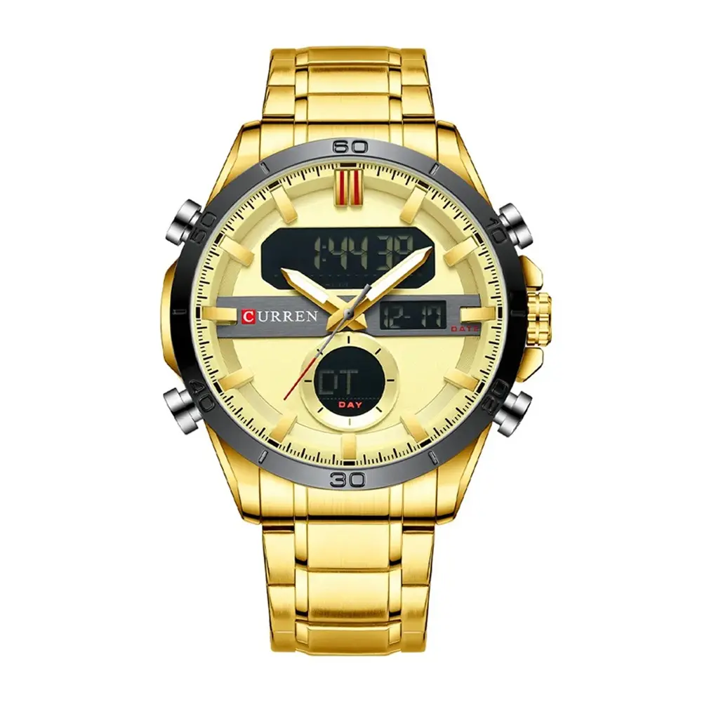 Curren 8384 Stainless Steel Dual Movement Men's Watch – Dial Color: Gold, Strap Color: Gold – View 1
