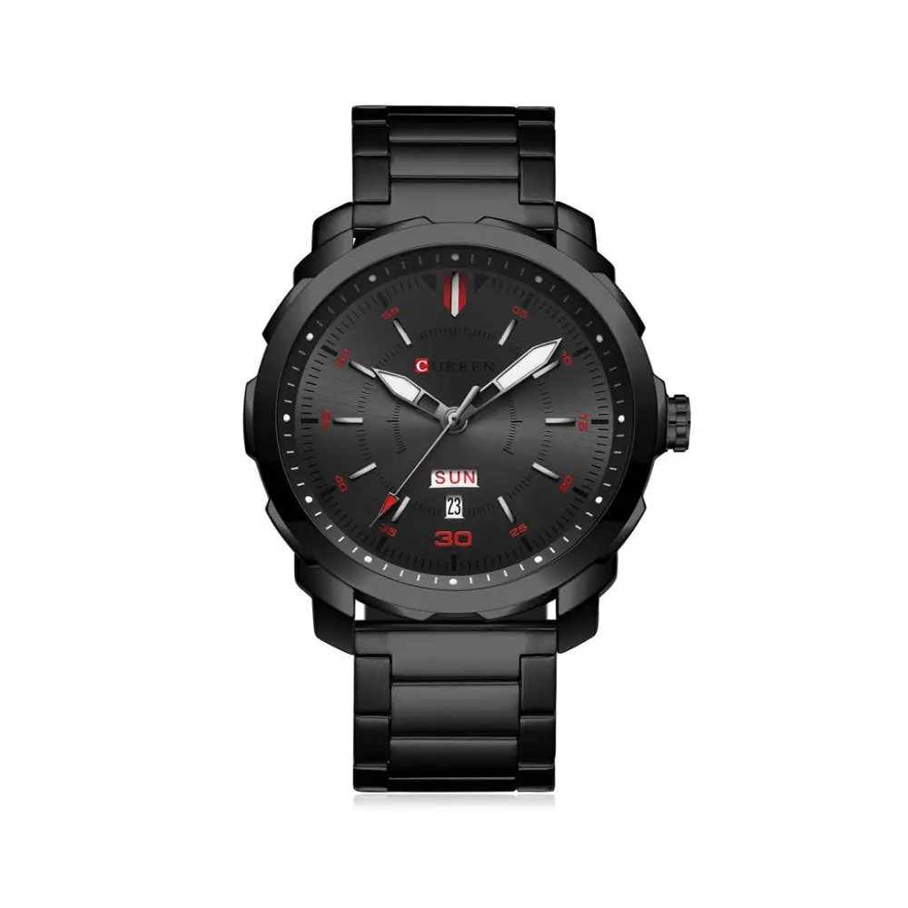 Curren 8266 Luxury Stainless Steel Quartz Fashion Men's Watch – Dial Color: Black, Strap Color: Black – View 1