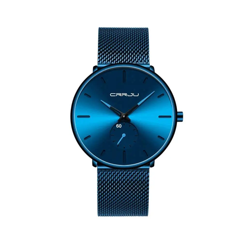 CRRJU 2150 Luxury Stainless Steel Slim Mesh Band Casual Men’s Watch – Dial Color: Blue, Strap Color: Blue – View 1
