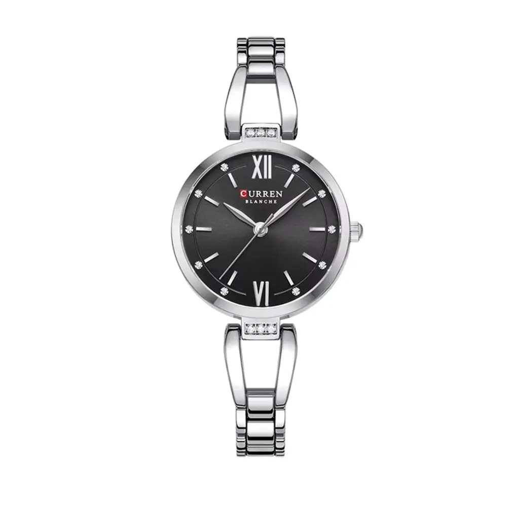 CURREN 9092 Stainless Steel Luxury Quartz Wristwatch for Women – Dial Color: Black, Strap Color: Silver – View 1
