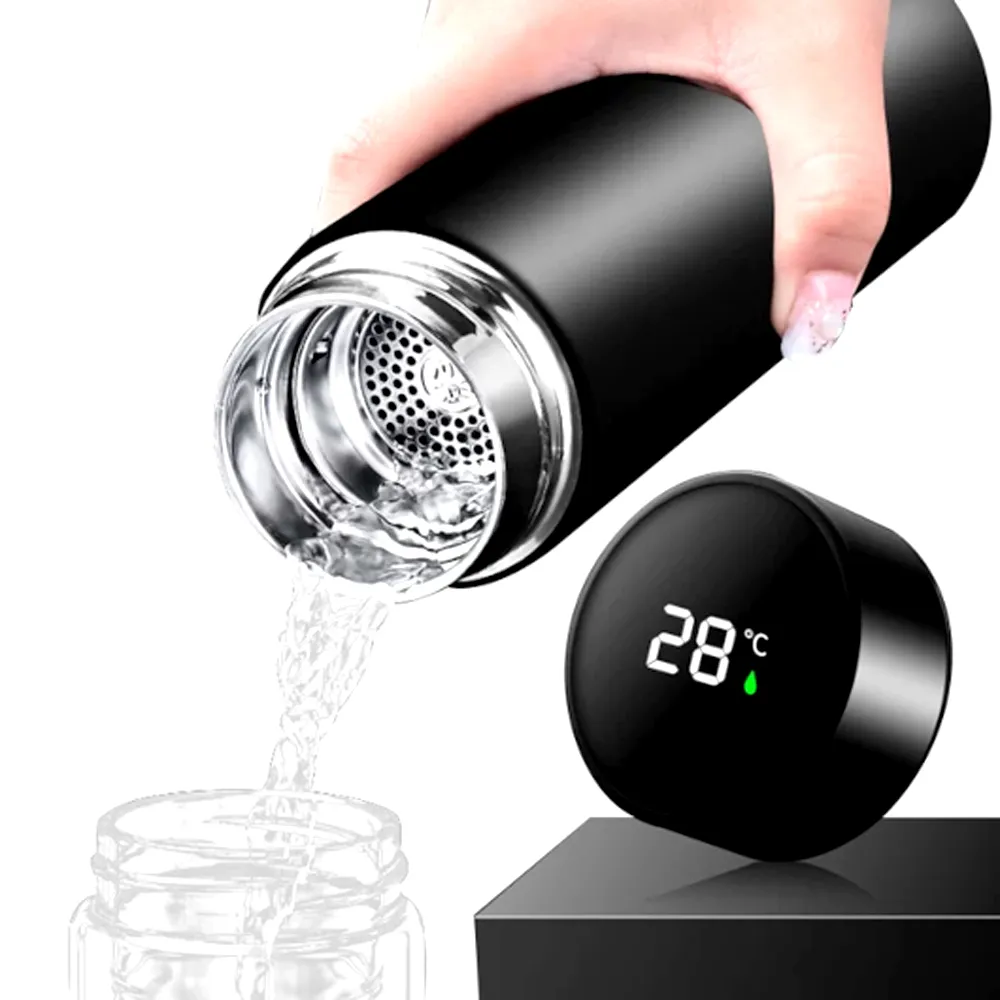 500ml Stainless Steel Water Bottle LED Temperature Display Flask – Capacity: 500 ml, Color: Black – View 1