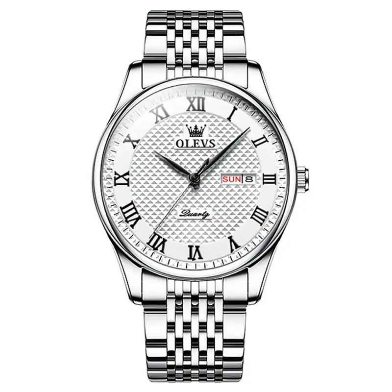 OLEVS 5562 Business Stainless Steel Waterproof Analog Quartz Men's Watch – Dial Color: White, Strap Color: Silver – View 1