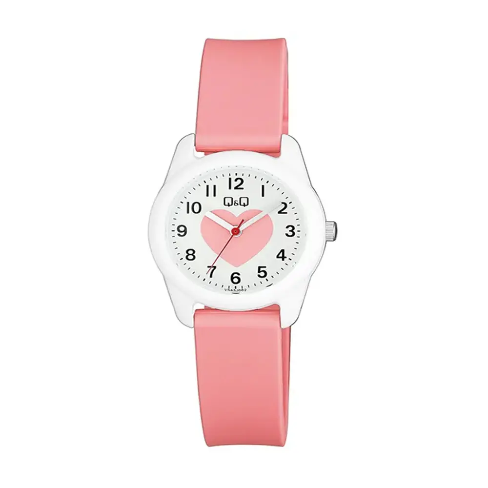 Q&Q VS65J003Y Analog Style Silicone Strap Kids Watch – Dial Color: Pink, Strap Color: Pink – View 1