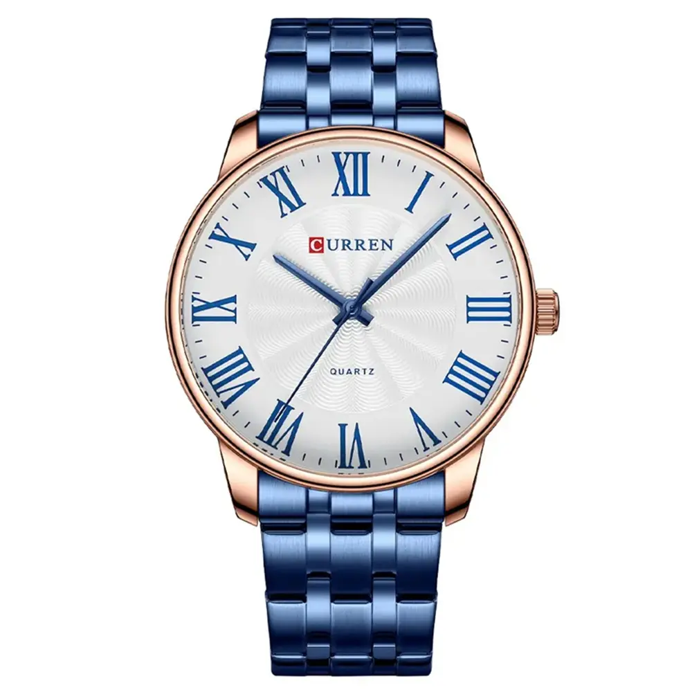 Curren 8422 Luxury Stainless Steel Quartz Analog Casual Style Fashion Men's Watch – Dial Color: White, Strap Color: Blue – View 1
