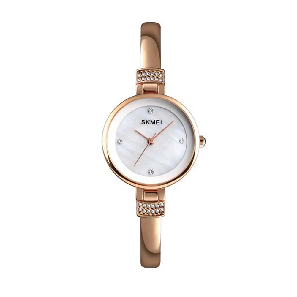 Skmei 1409 Fashion Casual Women Quartz Simple Dress Waterproof Alloy Strap Wristwatch – Dial Color: White, Strap Color: Gold  – View 1