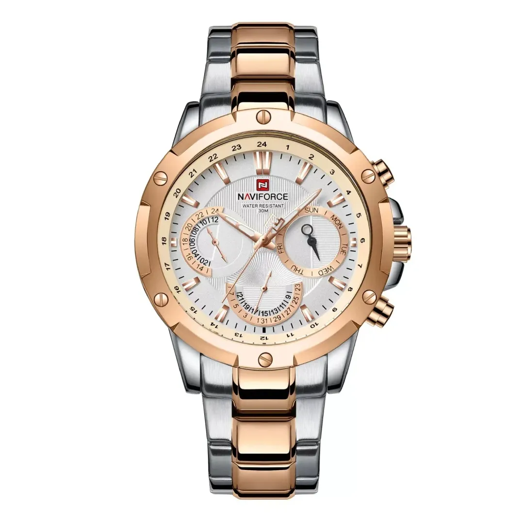 NAVIFORCE NF9196 Silver Stainless Steel Chronograph Men's Watch – Dial Color: White, Strap Color: Silver – View 1
