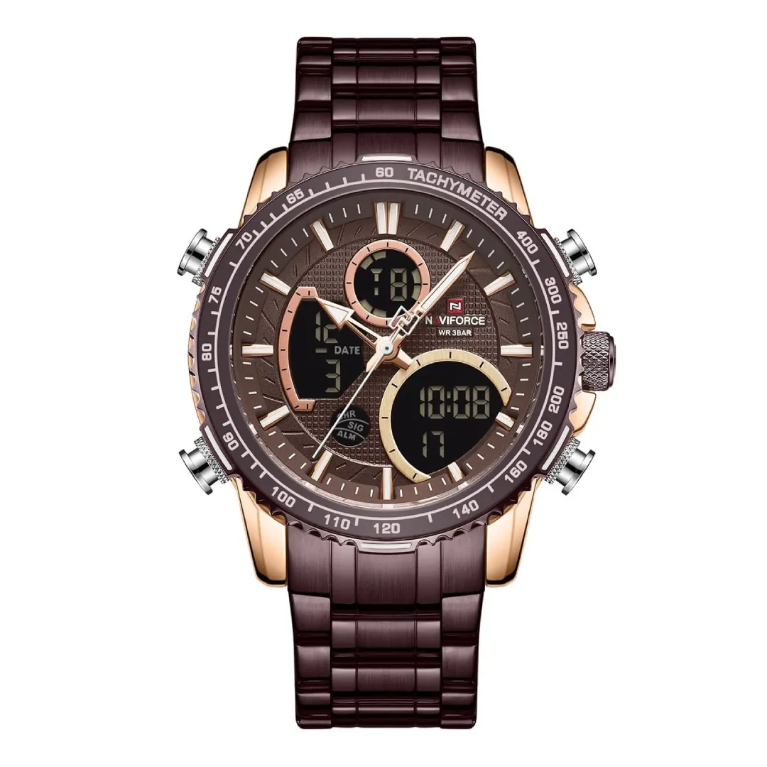 Naviforce NF9182 Luxurious Strainless Steel Chronograph Men's Watch – Dial Color: Rose, Strap Color: Rose – View 1