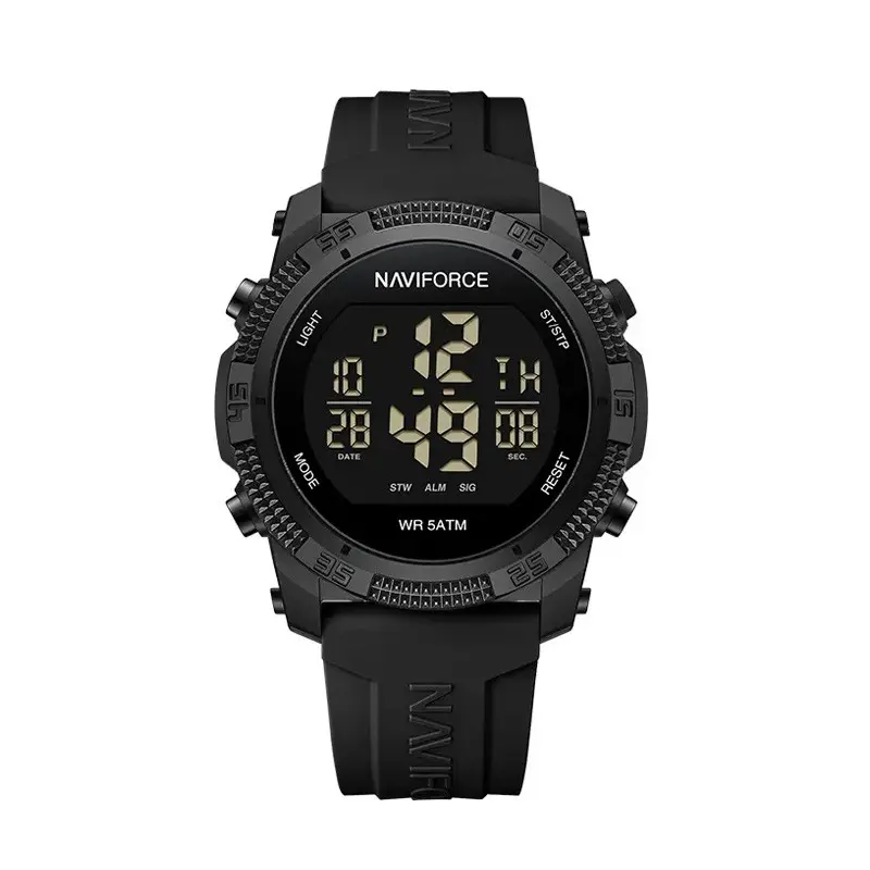 NAVIFORCE NF7104 Luminous Silicone Digital Acrylic Men's Watch  – Dial Color: Black, Strap Color: Black – View 1