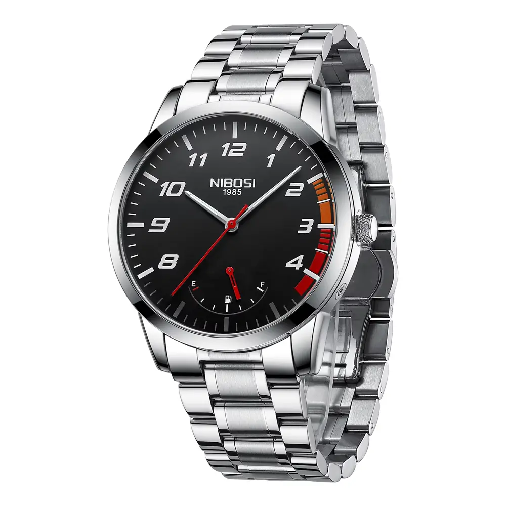 nibosi 2528 Luxury Stainless Steel Analog Men's Watch – Dial Color: Black, Strap Color: Silver – View 1