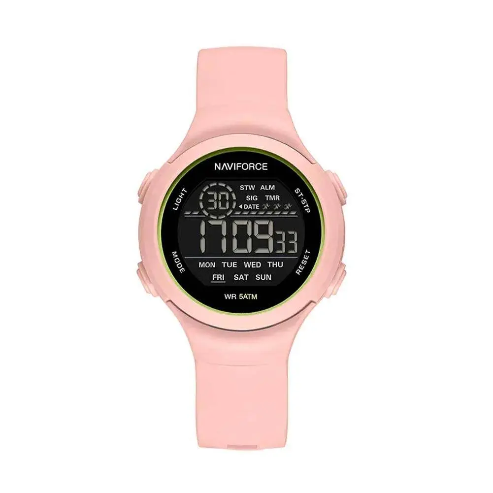 Naviforce NF7119 Comfortable Silicone Strap Trendy Sport Fashion Digital Women's Watch – Dial Color: Pink, Strap Color: Pink – View 1