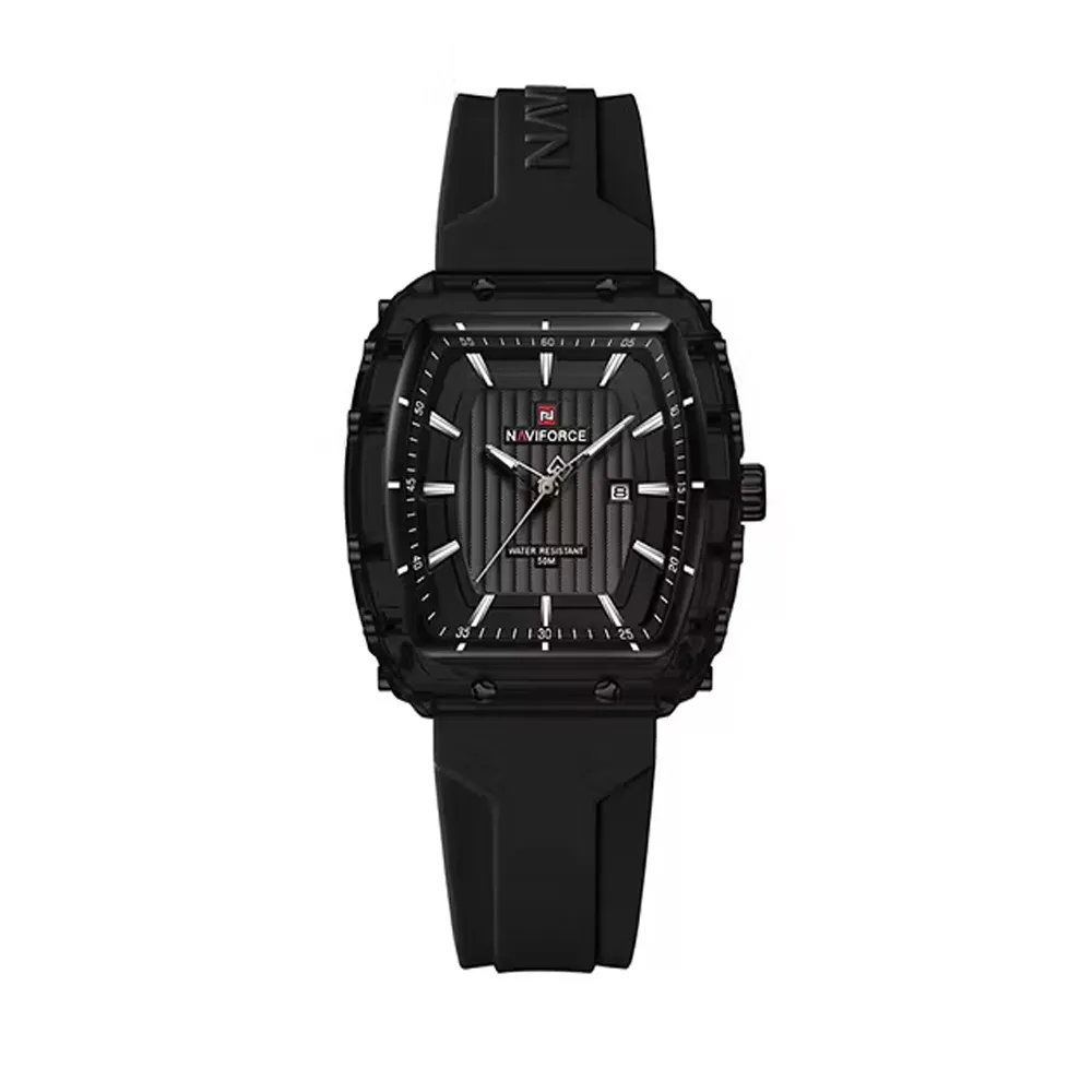 Naviforce 7124 Waterproof Comfortable Silicone Strap Quartz Sports Women Watch – Dial Color: Black, Strap Color: Black – View 1